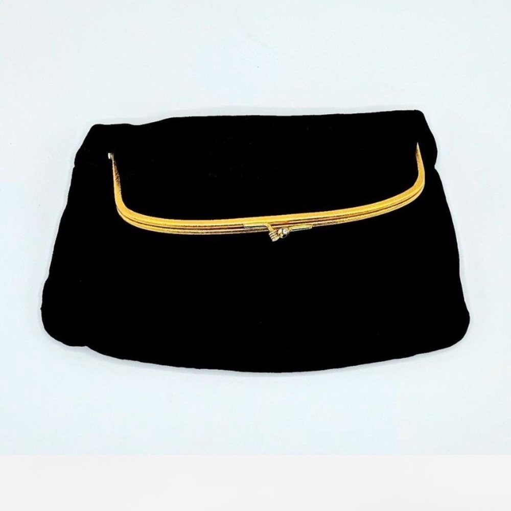 1950’s Coblentz Original black Vntage Fold Over Clutch with Gold Details.
